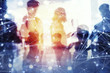 © alphaspirit - Business people work together in office with internet network effects. Concept of teamwork and partnership. double exposure