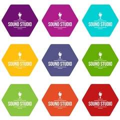 Poster - Stereo studio icons 9 set coloful isolated on white for web