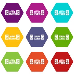 Poster - Record sound studio icons 9 set coloful isolated on white for web