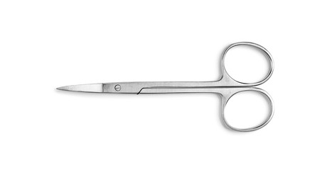 Surgical scissors on white background, top view. Medical tool