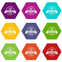 Poster - Modern sound studio icons 9 set coloful isolated on white for web