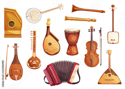 Cuadros en Lienzo Musical folk instruments watercolor icons
