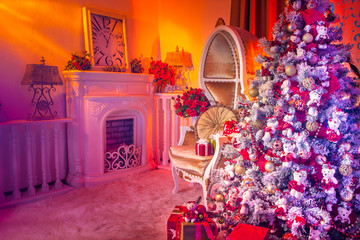 Wall Mural - The interior is decorated for Christmas. Decorated Christmas tree. New Year's holidays. Holidays christmas home. Christmas. New Year.