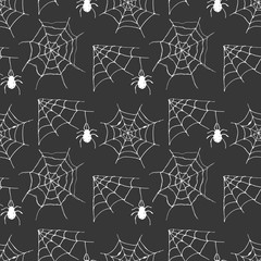 Spider web seamless pattern vector illustration. Hand drawn sketched web background