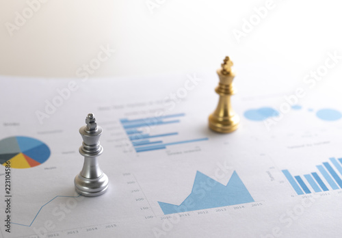 Fényképezés Chess on business graph for business strategy concept, success and leader