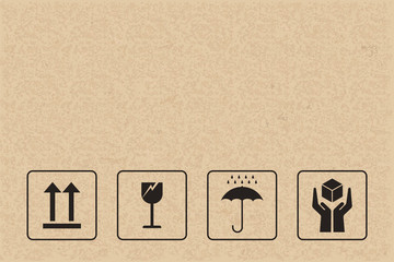 Cardboard packaging icon set. Fragile care sign and symbol. Vector.