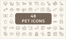 Set Of 48 Pet Outline Icons.
