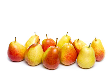 ripe red yellow pear fruits isolated on white background