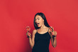 © fotofabrika - Happy New Year to you. One young and beautiful woman dancing with glass of champagne