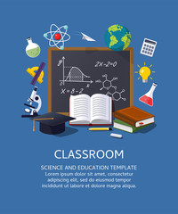 Classroom background. Education and learning concept. Student examination. Vector illustration.