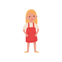 Wall Mural - Cute blonde little girl standing vector Illustration on a white background