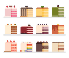 various kind of cake icon set. flat design style vector graphic illustration