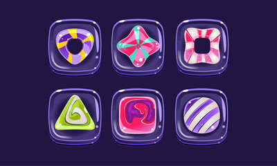 Poster - glossy colorful shapes set, square candy blocks, assets for user interface gui for mobile apps or vi