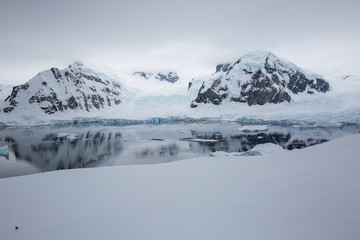 ice in the Antarctica with iceberg in the ocean