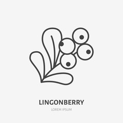 Wall Mural - Lingonberry flat line icon, forest berry sign, healthy food logo. Illustration of cranberry, cowberry for natiral food store.