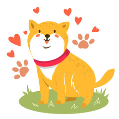 Wall Mural - Cute funny cartoon dog. Vector Shiba inu. Dog illustration. Furry human friends. Home animal.