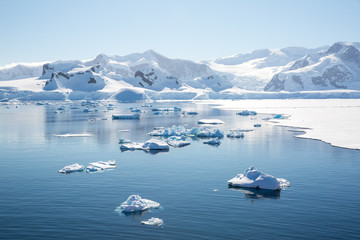 ice in the Antarctica with iceberg in the ocean