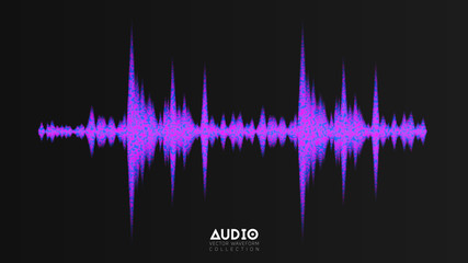 Poster - Vector audio wavefrom. Abstract music waves oscillation. Futuristic sound wave visualization. Synthetic music technology sample. Tune print with shining dots.