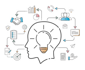 Poster - Business plan in thin line icons style