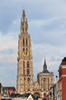Beautiful view of the Cathedral of Our Lady (Onze-Lieve-Vrouwekathedraal) seen from the quay in Antwerp, Belgium