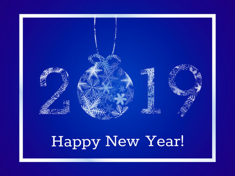 2019 year made from snowflakes with clipping mask. Inscription Happy New Year. Vector illustration