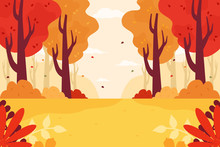 Autumn Forest Background. Flat Design Style.