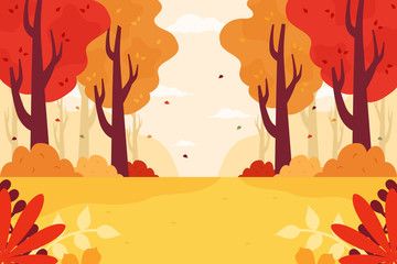 Wall Mural - Autumn Forest Background. Flat Design Style.