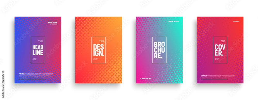 Vector Minimalism Brochure, Cover, Flyer Design Templates with Geometric Halftone Texture and Vibrant Gradients. Conceptual Minimal Abstract Background - obrazy, fototapety, plakaty 