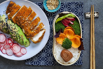 Wall Mural - Japanese style  lunch with  crispy chicken and avocado