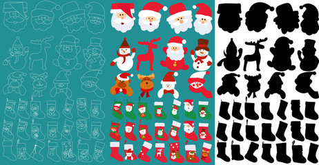 Wall Mural - vector, isolated, set, new year, face of Santa Claus