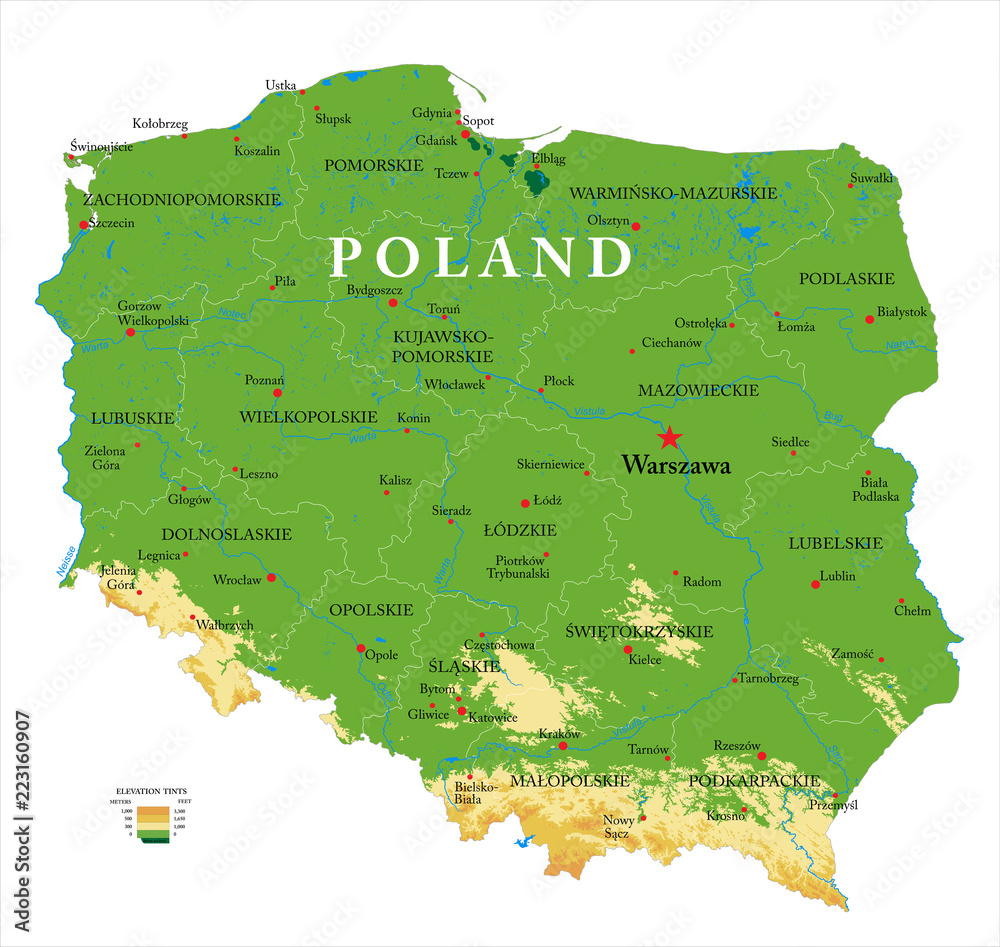 Poland relief map - obrazy, fototapety, plakaty 