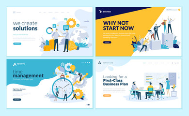 set of web page design templates for business solutions, startup, time management, planning and stra