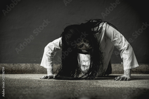 Cuadros en Lienzo Halloween or horror concept, Women dressed in costume cosplay horror zombies or ghost on Halloween festival