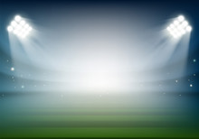 Blank Football Field On The Stadium. Sports Background Illuminat