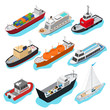 Commercial Sea Ships Signs 3d Icon Set Isometric View. Vector