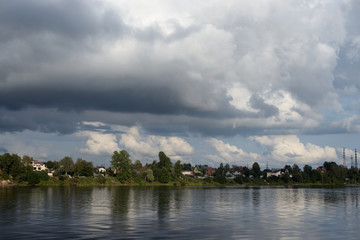 Canvas Print - View of river at cloud day.