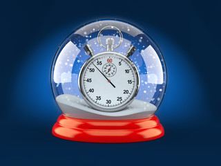 Poster - Christmas glass ball with stopwatch on blue background