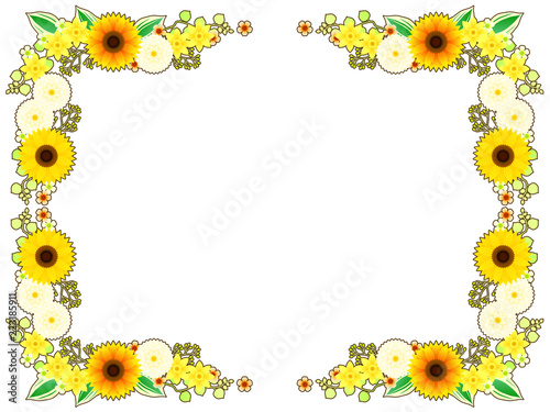 ヒマワリと晩夏の花のフレーム Stock Vector Adobe Stock
