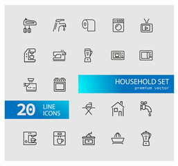 Poster - Household icons. Set of  line icons. Washing machine, TV set, sewing machine. Domestic appliances. Vector illustration can be used for topics like housework, housekeeping, technology