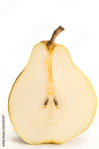 yellow ripe pear on white background
