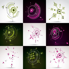 Fototapete - Set of modular Bauhaus 3d vector backdrops, created from geometric figures like circles and lines. For use as advertising poster or banner design. Perspective abstract mechanical schemes.