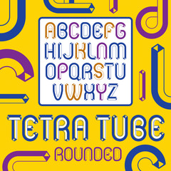 Fototapete - Vector trendy vintage capital English alphabet letters collection. Funky rounded font,  typescript can be used in art creation. Made using geometric packaging tube design.