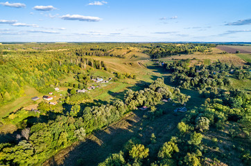 Poster - Typical aerial landscape of the Central Russian Upland. Bolshoe Gorodkovo village, Kursk region