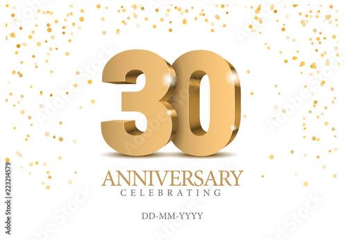 Fotomural Anniversary 30. gold 3d numbers.