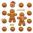 Set of gingerbread men and gingerbread man faces. Vector Christmas and New Year holiday elements.