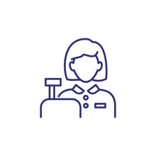 Cashier Line Icon. Woman And Cash Register. Occupation Concept. Can Be Used For Topics Like Hypermarket, Retail Service, Payment