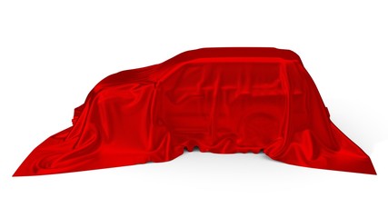 Canvas Print - red silk covered SUV car concept. 3d illustration