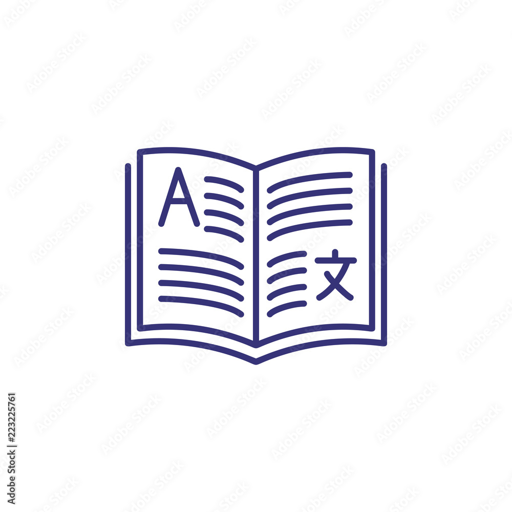 Dictionary line icon. Chinese learning, glossary, vocabulary ...