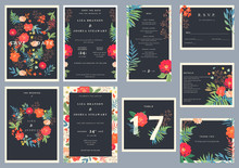 Wedding Set With Floral Background. Colorful Invitation, Cards, 