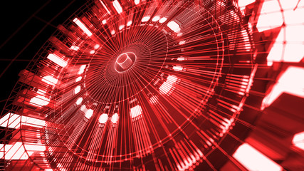Poster - 3d asbtract technology background. Circular structure with bright elements and lines. Centered composition...